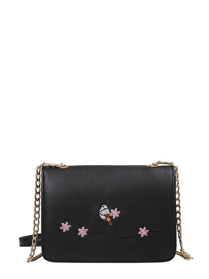 Shein Flower Embroidery Pu Crossbody Chain Bag