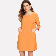 Shein Keyhole Back Pocket Front Curved Hem Dress