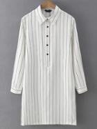 Shein White Vertical Stripe Buttons Shirt Dress