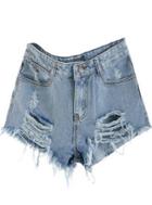 Shein Blue Mid Waist Ripped Denim Short