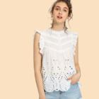 Shein Ruffle Trim Eyelet Embroidered Top