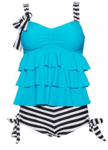 Rosewe Stripe Print Padded Blue Tankini Set
