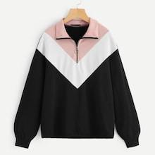 Shein Zip Front Color Block Pullover
