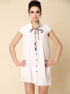 Shein White Lapel Tie Short Sleeve Dress