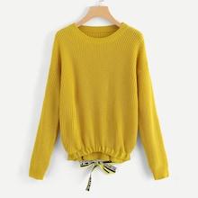 Shein Drop Shoulder Drawstring Hem Sweater
