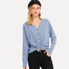 Shein Single Breasted V Neck Tee