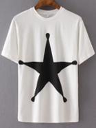 Shein White Contrast Star Print T-shirt