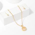 Shein Hollow Rose Pendant Necklace & Earrings Set