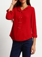 Shein Red Long Sleeve Double Breasted Chiffon Blouse