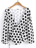 Shein Polka Dot Lace Up Detail Wrap Top