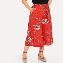Shein Plus Flower Print Palazzo Leg Belted Pants
