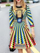Shein Color Block Geometric Print A-line Dress