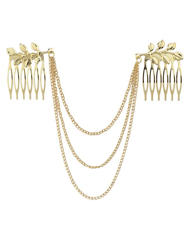 Shein Gold Plated Alloy Chain Hair Comb