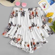 Shein Off Shoulder Floral Print Frill Hem Romper