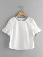 Shein Striped Binding Fluted Sleeve Button Back Top