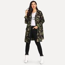 Shein Camo Drawstring Waist Drop Shoulder Denim Outerwear
