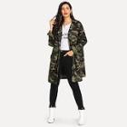 Shein Camo Drawstring Waist Drop Shoulder Denim Outerwear