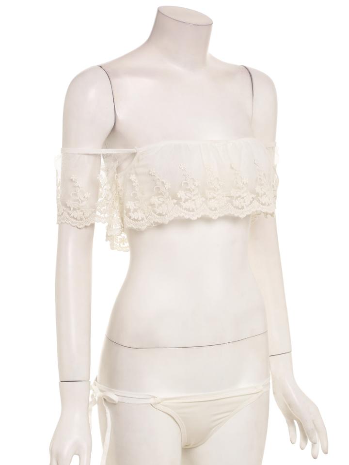 Shein Ruffle Lace Trimmed Bandeau Bikini Set