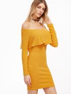 Shein Yellow Off The Shoulder Ruffle Bodycon Dress