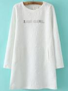 Shein White Round Neck Letters Embellished Dress
