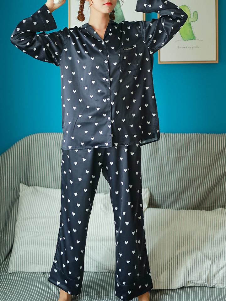 Shein Heart Print Shirt & Top Pajama Set