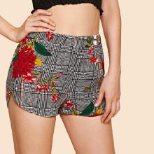 Shein Mixed Print Curved Hem Shorts