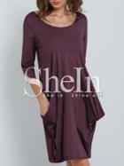 Shein Purple Scoop Neck Pockets Shift Dress