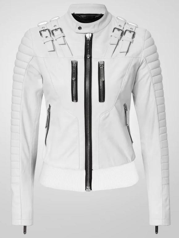 Shein White Epaulet Zipper Crop Jacket