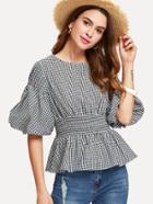Shein Pleated Waist Ruffle Hem Checked Top