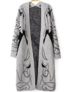 Shein Grey Long Sleeve Beauty Print Knit Cardigan