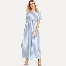 Shein Ruffle Contrast Stripe Longline Dress