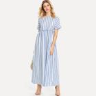 Shein Ruffle Contrast Stripe Longline Dress