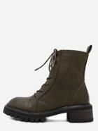 Shein Dark Green Distressed Pu Round Toe Martin Boots