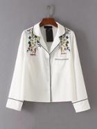 Shein Contrast Binding Flower Embroidery Blouse