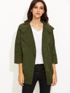 Shein Army Green  Lapel 3/4 Sleeve Trench Coat