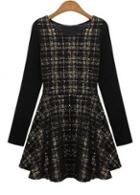 Rosewe Simple Round Neck High Waist Dress With Plaid
