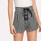 Shein Contrast Stripe Ribbon Lace Up Shorts