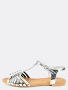 Shein Metallic Woven T-strap Flat Sandals Silver