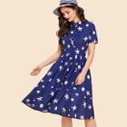 Shein Button Decoration Polk Dot Flare Dress