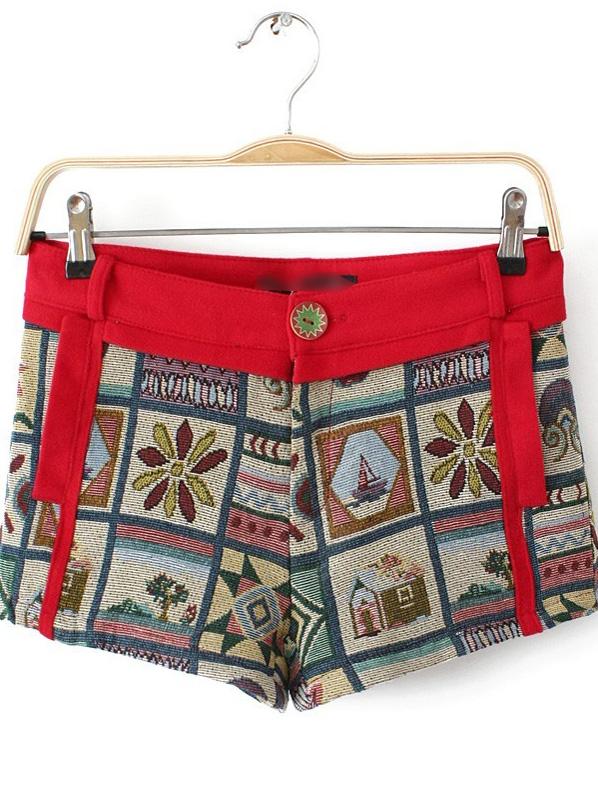 Shein Red Vintage Zipper Pockets Shorts