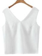 Shein White V Neck Vertical Stripe Tank Top