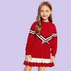 Shein Toddler Girls Chevron Pattern Bow Front Sweater Dress