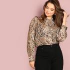 Shein Plus Tie Neck Snake Skin Print Top