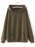 Shein Army Green Drawstring Hooded Sweatshirt With Pocket