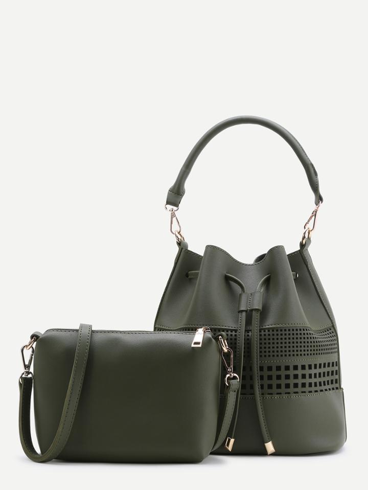 Shein Dark Green Bucket Pu Bag With Crossbody Bag