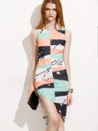 Shein Multicolor Print Sleeveless Sheath Asymmetrical Dress
