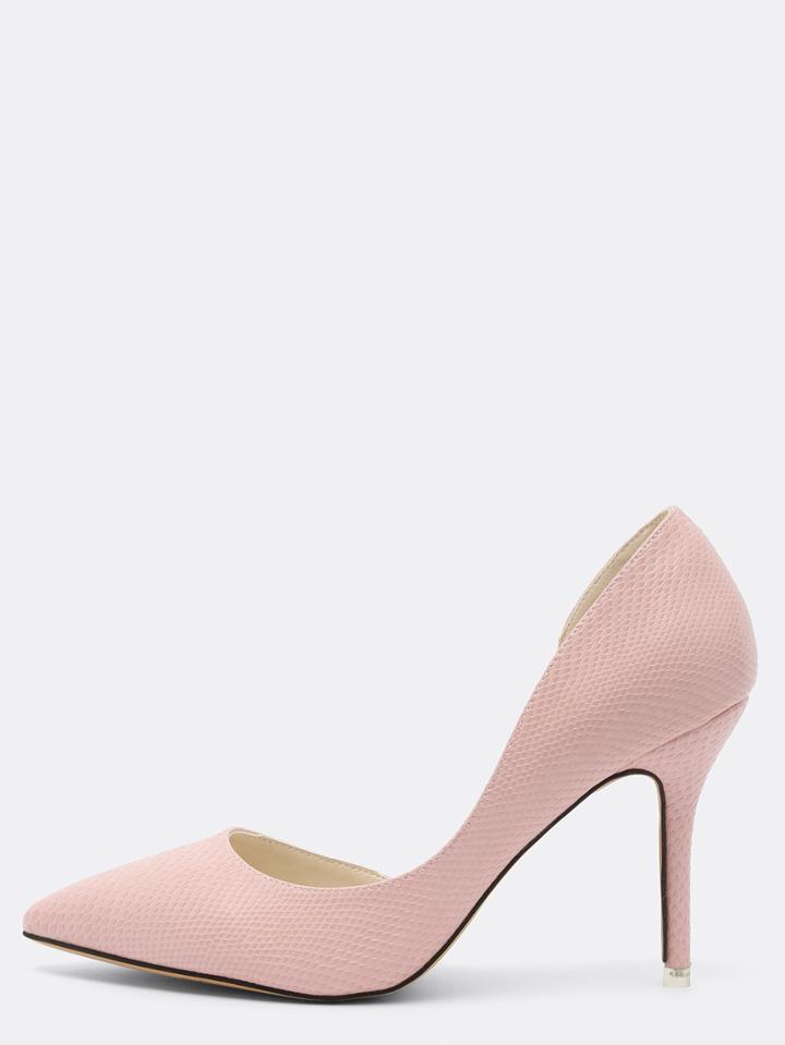 Shein Pink Snake Embossed Half D'orsay Pumps