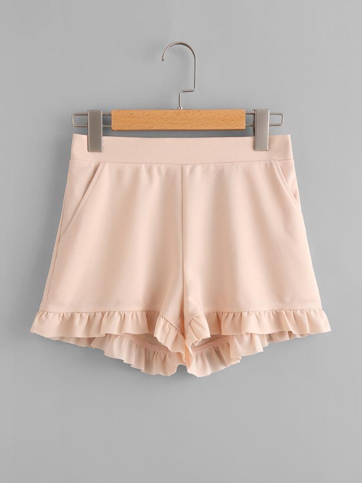 Shein Elastic Back Ruffle Hem Shorts