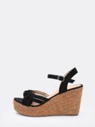 Shein Faux Black Suede Braided Cork Wdege Sandals