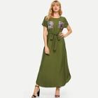 Shein Button Up Sequin Contrast Collar Neck Dress